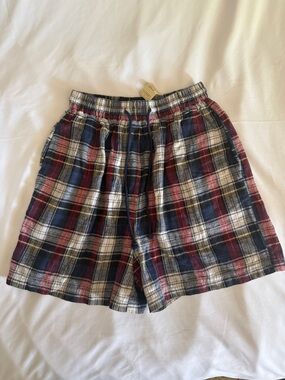 Express Plaid Cotton Lounge Shorts in Navy, Red, White, and Cream - Small